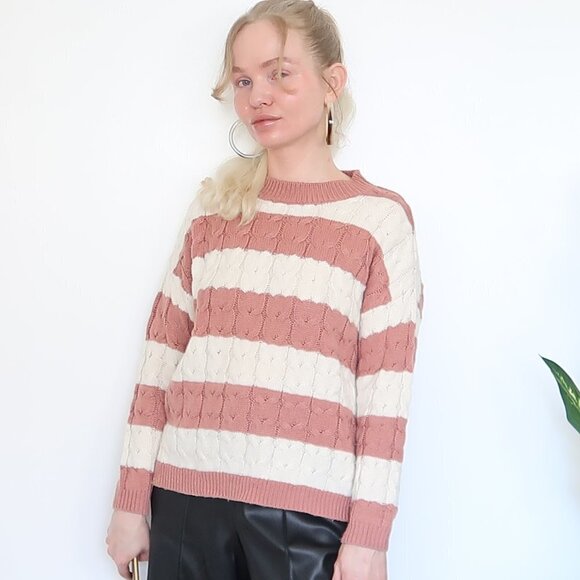 Mango Peach & White Cable Knit Chunky Sweater - Picture 11 of 13